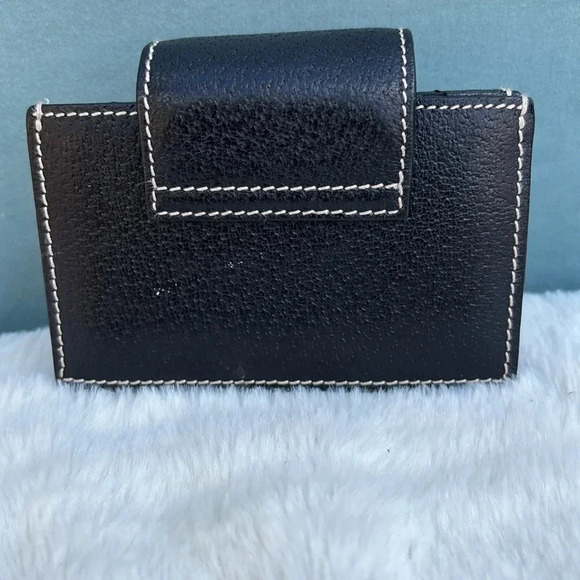 EUC Kate Spade Small Card Holder Black Leather Wallet Accordion Silver - Picture 3 of 4